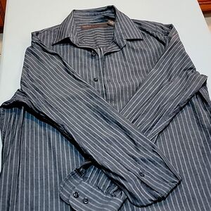 Perry Ellis Dark Grey Striped Dress Shirt